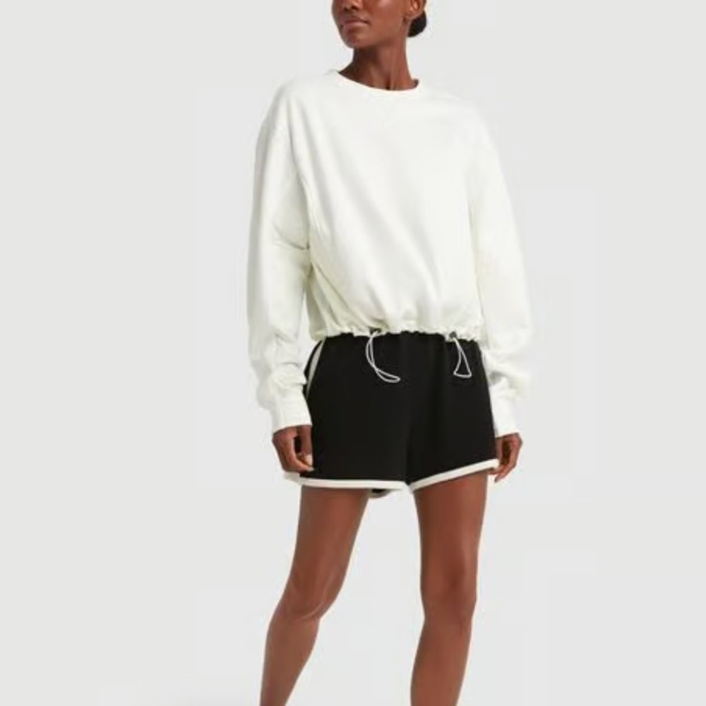 NWT! Never Worn G. LABEL BY GOOP Kap Woven-Combo Crewneck Sweatshirt